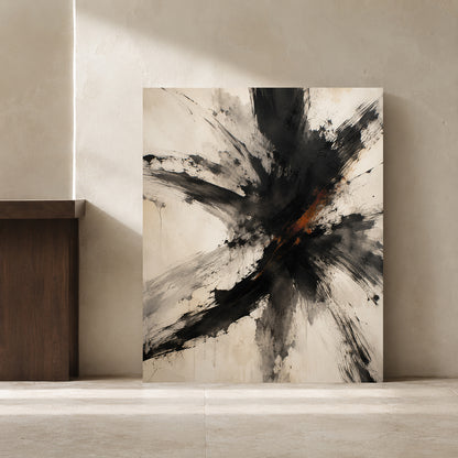 Fractured Motion Black and Ivory Expressive Abstract Canvas Art