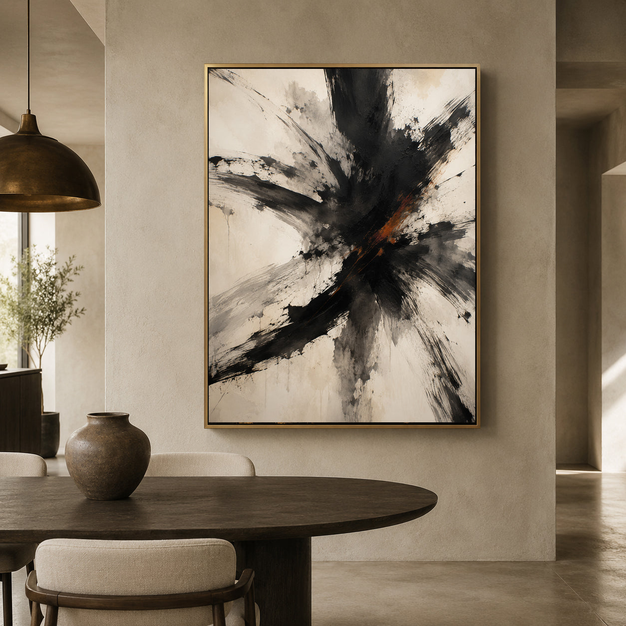 Fractured Motion Black and Ivory Expressive Abstract Canvas Art