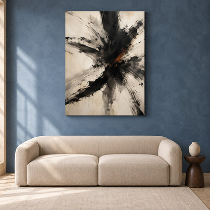 Fractured Motion Black and Ivory Expressive Abstract Canvas Art
