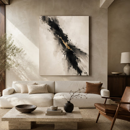 Golden Rift Black and Ivory Textured Abstract Canvas Art