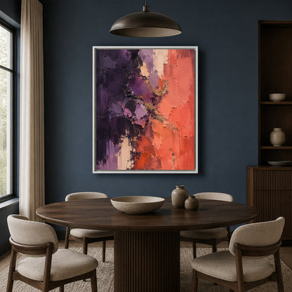 Purple and Coral Textured Abstract Canvas Wall Art for Modern Interiors
