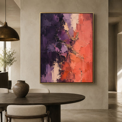 Purple and Coral Textured Abstract Canvas Wall Art for Modern Interiors