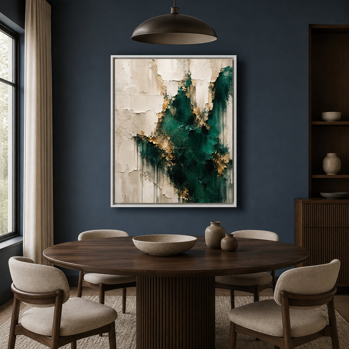 Emerald Green and Gold Textured Abstract Canvas Wall Art for Modern Interiors