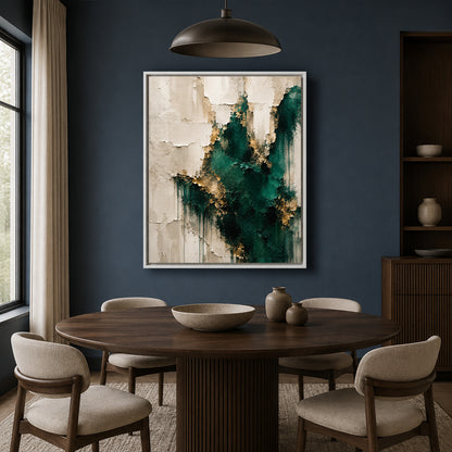 Emerald Green and Gold Textured Abstract Canvas Wall Art for Modern Interiors