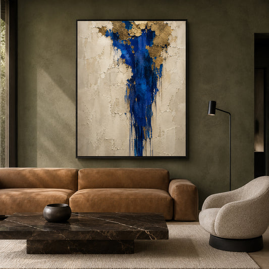 Royal Blue and Gold Textured Abstract Canvas Wall Art