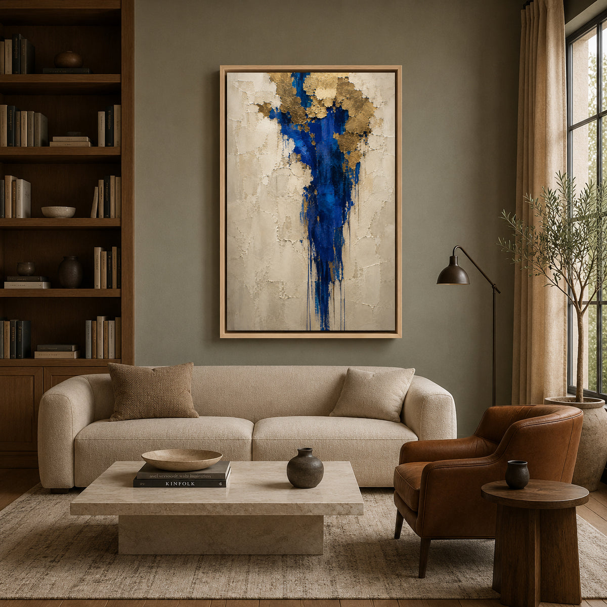 Royal Blue and Gold Textured Abstract Canvas Wall Art