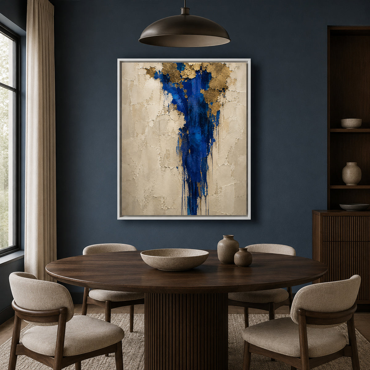 Royal Blue and Gold Textured Abstract Canvas Wall Art