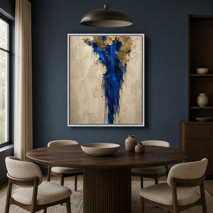 Royal Blue and Gold Textured Abstract Canvas Wall Art