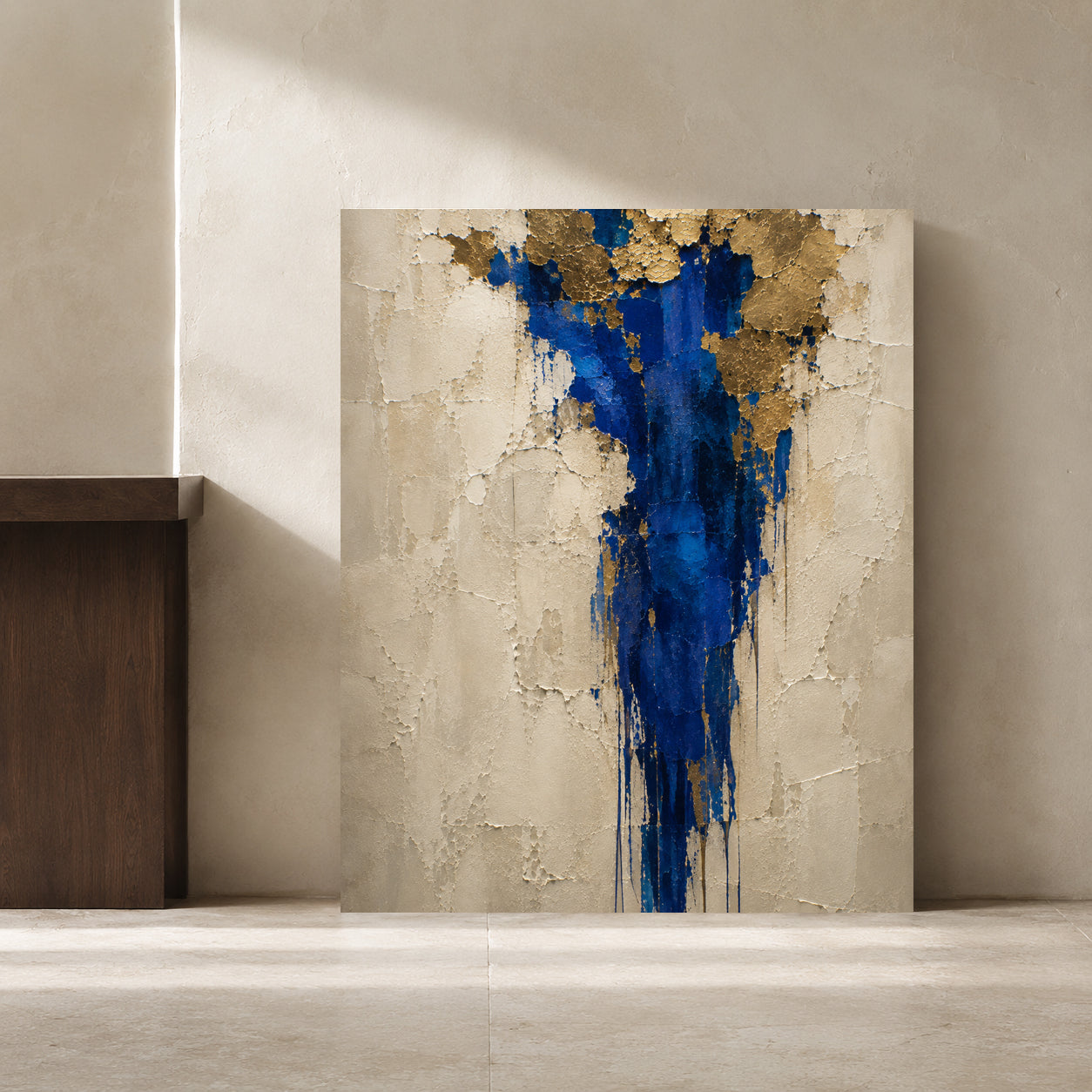 Royal Blue and Gold Textured Abstract Canvas Wall Art