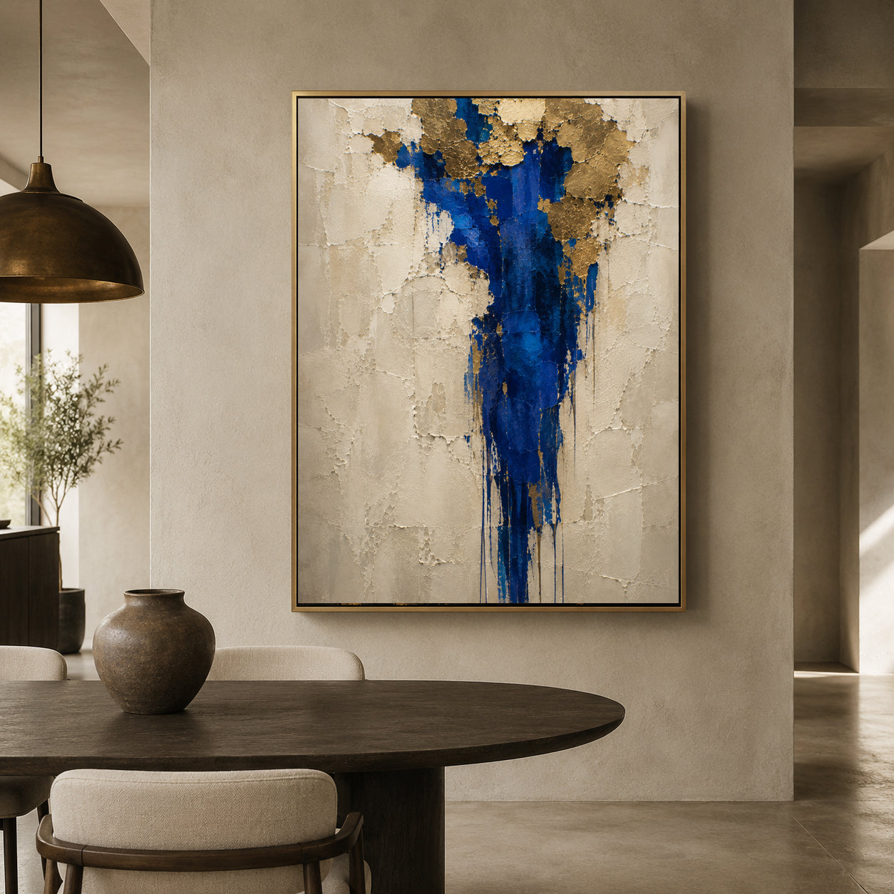 Royal Blue and Gold Textured Abstract Canvas Wall Art