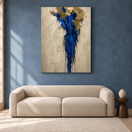 Royal Blue and Gold Textured Abstract Canvas Wall Art