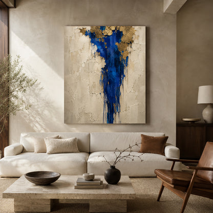 Royal Blue and Gold Textured Abstract Canvas Wall Art