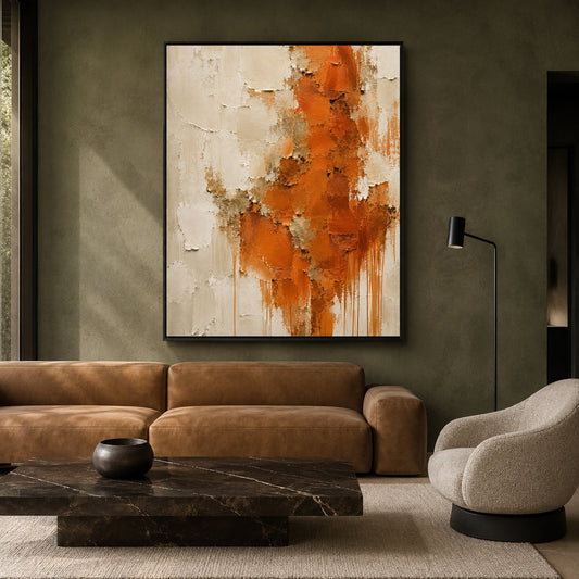 Burnt Orange and Gold Textured Abstract Canvas Wall Art for Modern Interiors