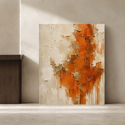 Burnt Orange and Gold Textured Abstract Canvas Wall Art for Modern Interiors