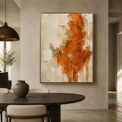Burnt Orange and Gold Textured Abstract Canvas Wall Art for Modern Interiors