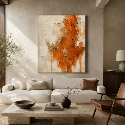 Burnt Orange and Gold Textured Abstract Canvas Wall Art for Modern Interiors