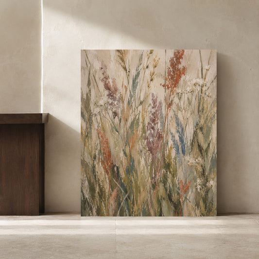 Muted Wildflower Meadow Abstract Canvas Wall Art