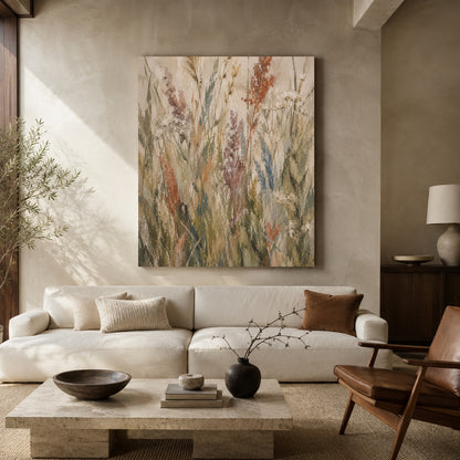 Muted Wildflower Meadow Abstract Canvas Wall Art