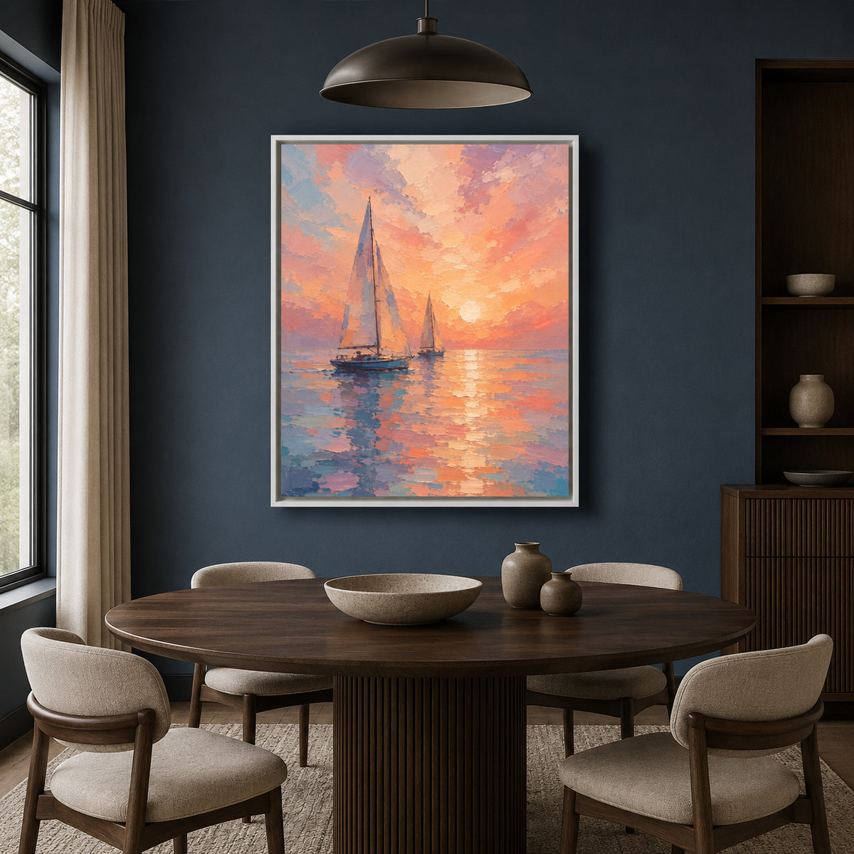 Pastel Sunset Sailboat Seascape Canvas Wall Art for Modern Interiors