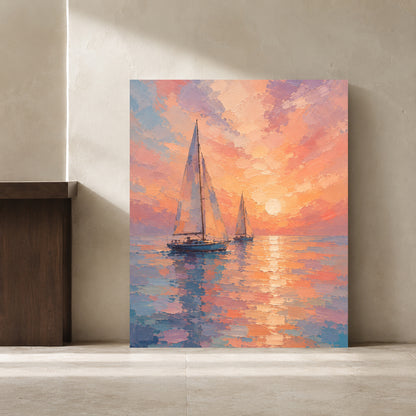 Pastel Sunset Sailboat Seascape Canvas Wall Art for Modern Interiors