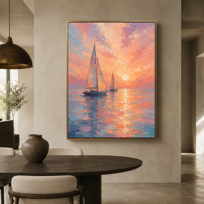 Pastel Sunset Sailboat Seascape Canvas Wall Art for Modern Interiors
