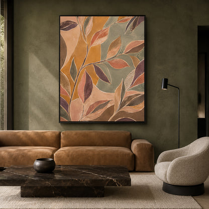 Terracotta and Sage Botanical Leaf Canvas Wall Art
