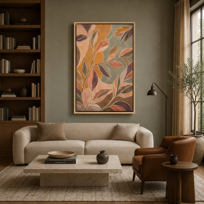 Terracotta and Sage Botanical Leaf Canvas Wall Art
