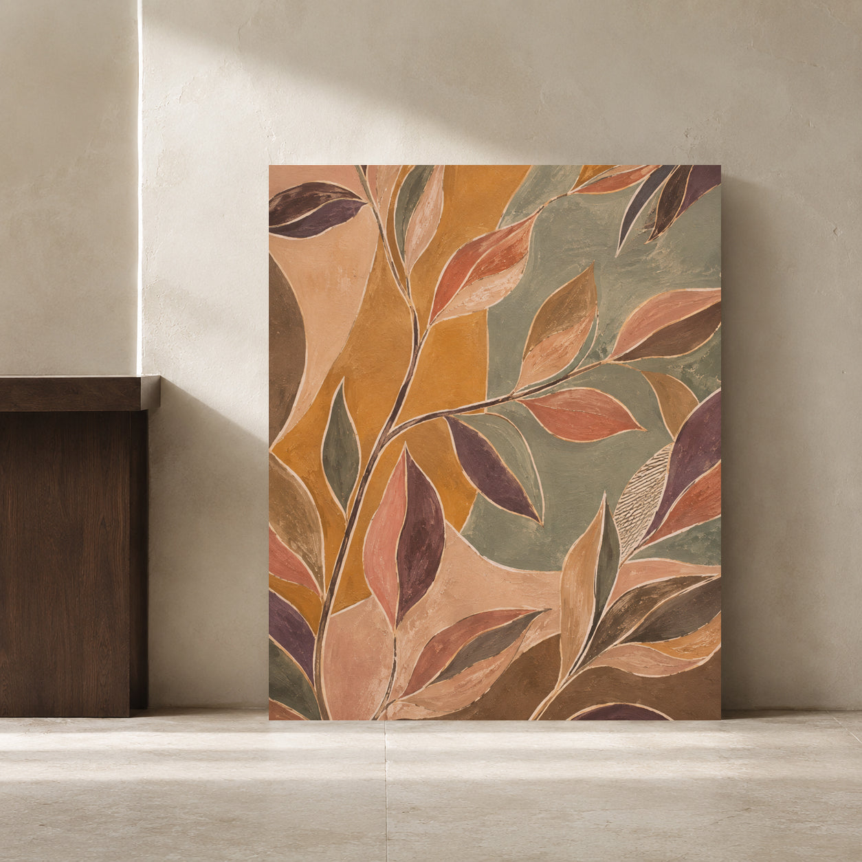 Terracotta and Sage Botanical Leaf Canvas Wall Art