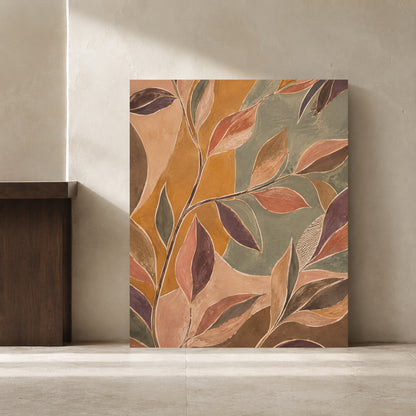 Terracotta and Sage Botanical Leaf Canvas Wall Art