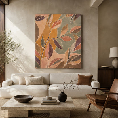 Terracotta and Sage Botanical Leaf Canvas Wall Art