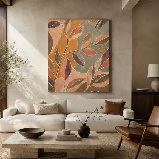 Terracotta and Sage Botanical Leaf Canvas Wall Art