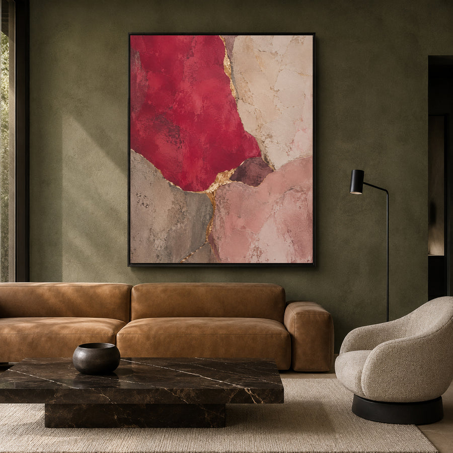 Burgundy and Blush Pink Abstract Textured Canvas Wall Art