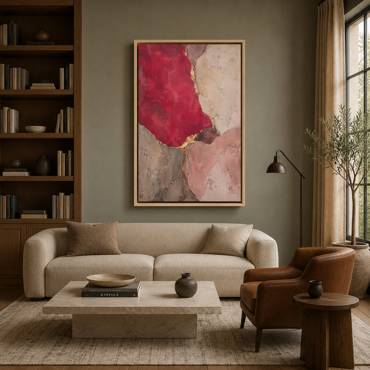 Burgundy and Blush Pink Abstract Textured Canvas Wall Art