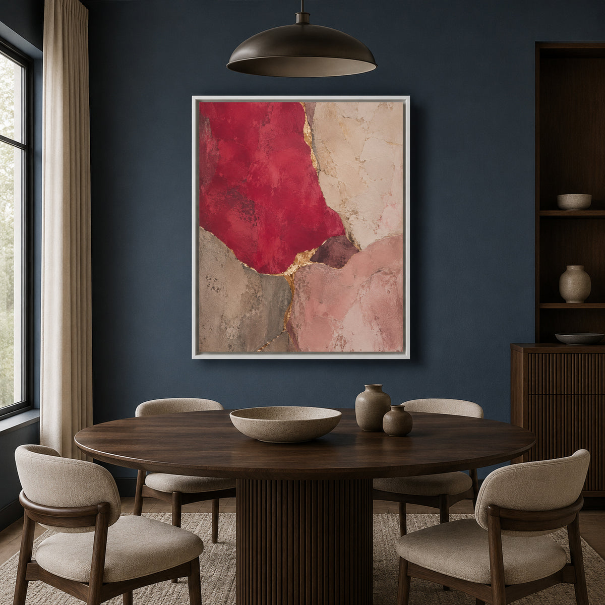 Burgundy and Blush Pink Abstract Textured Canvas Wall Art