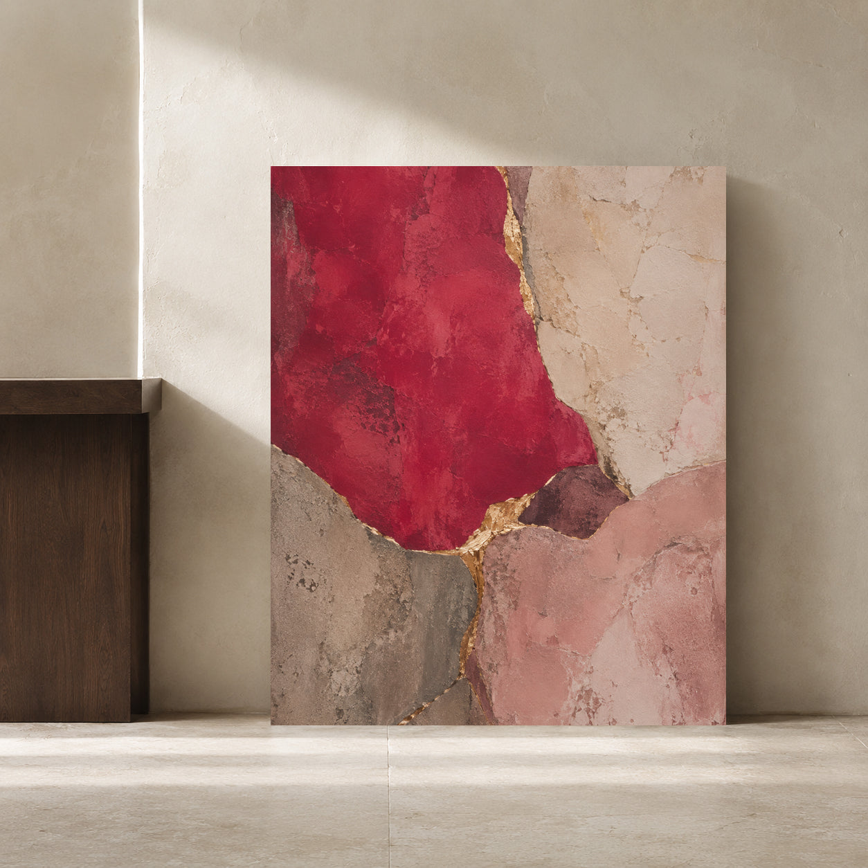 Burgundy and Blush Pink Abstract Textured Canvas Wall Art