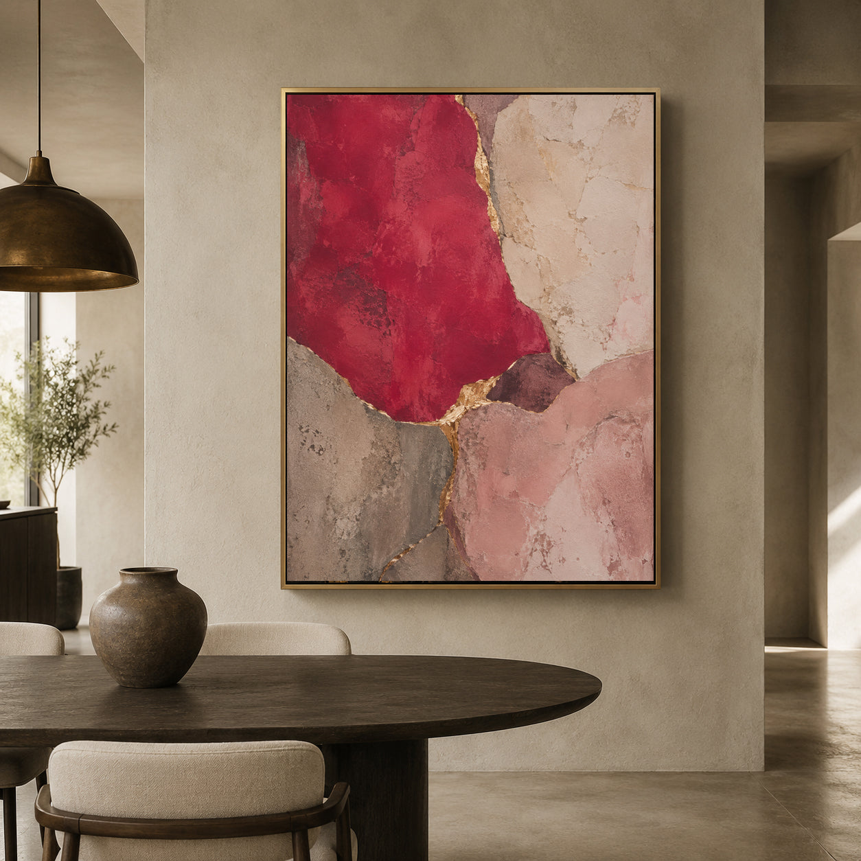 Burgundy and Blush Pink Abstract Textured Canvas Wall Art