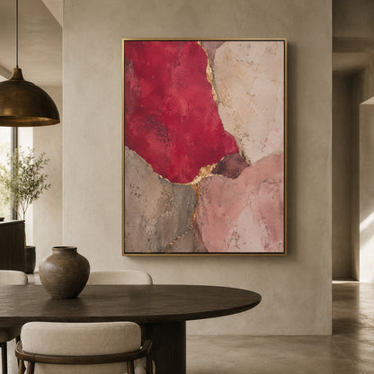 Burgundy and Blush Pink Abstract Textured Canvas Wall Art