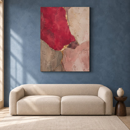 Burgundy and Blush Pink Abstract Textured Canvas Wall Art