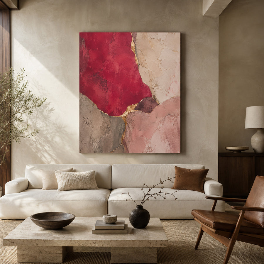 Burgundy and Blush Pink Abstract Textured Canvas Wall Art