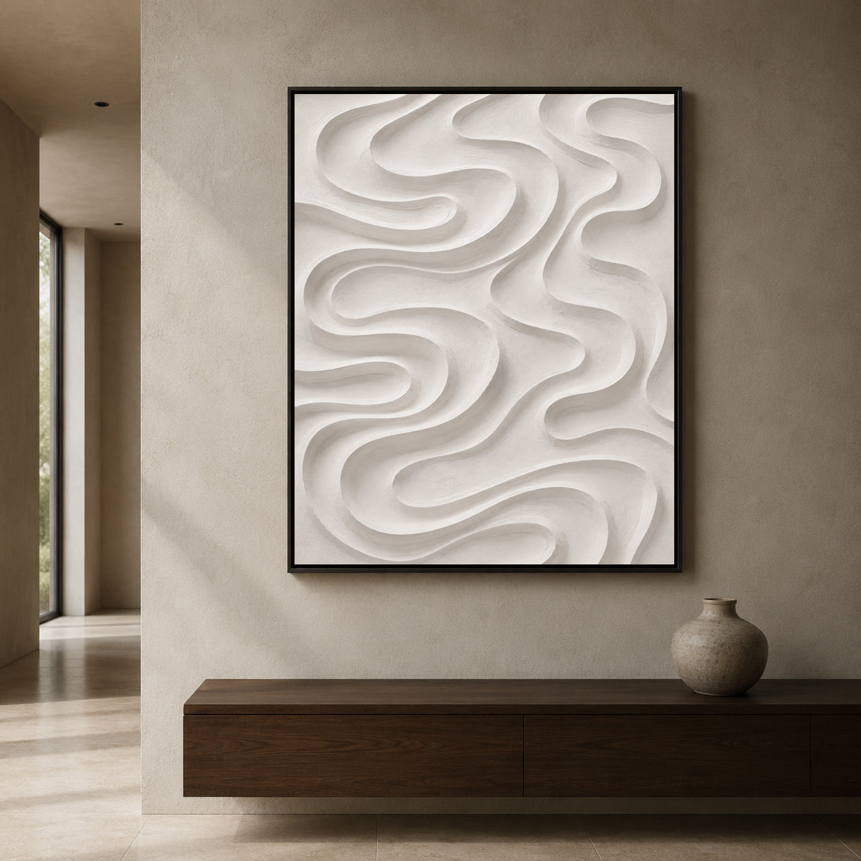 White Flowing Texture Minimalist Abstract Canvas Art