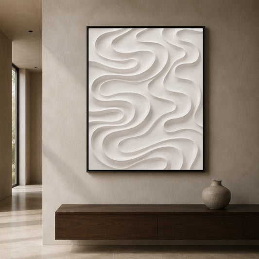 White Flowing Texture Minimalist Abstract Canvas Art