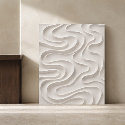 White Flowing Texture Minimalist Abstract Canvas Art