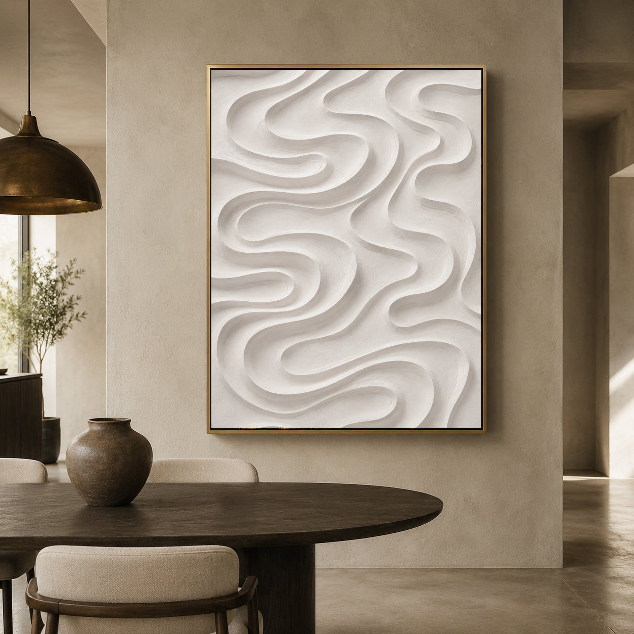 White Flowing Texture Minimalist Abstract Canvas Art