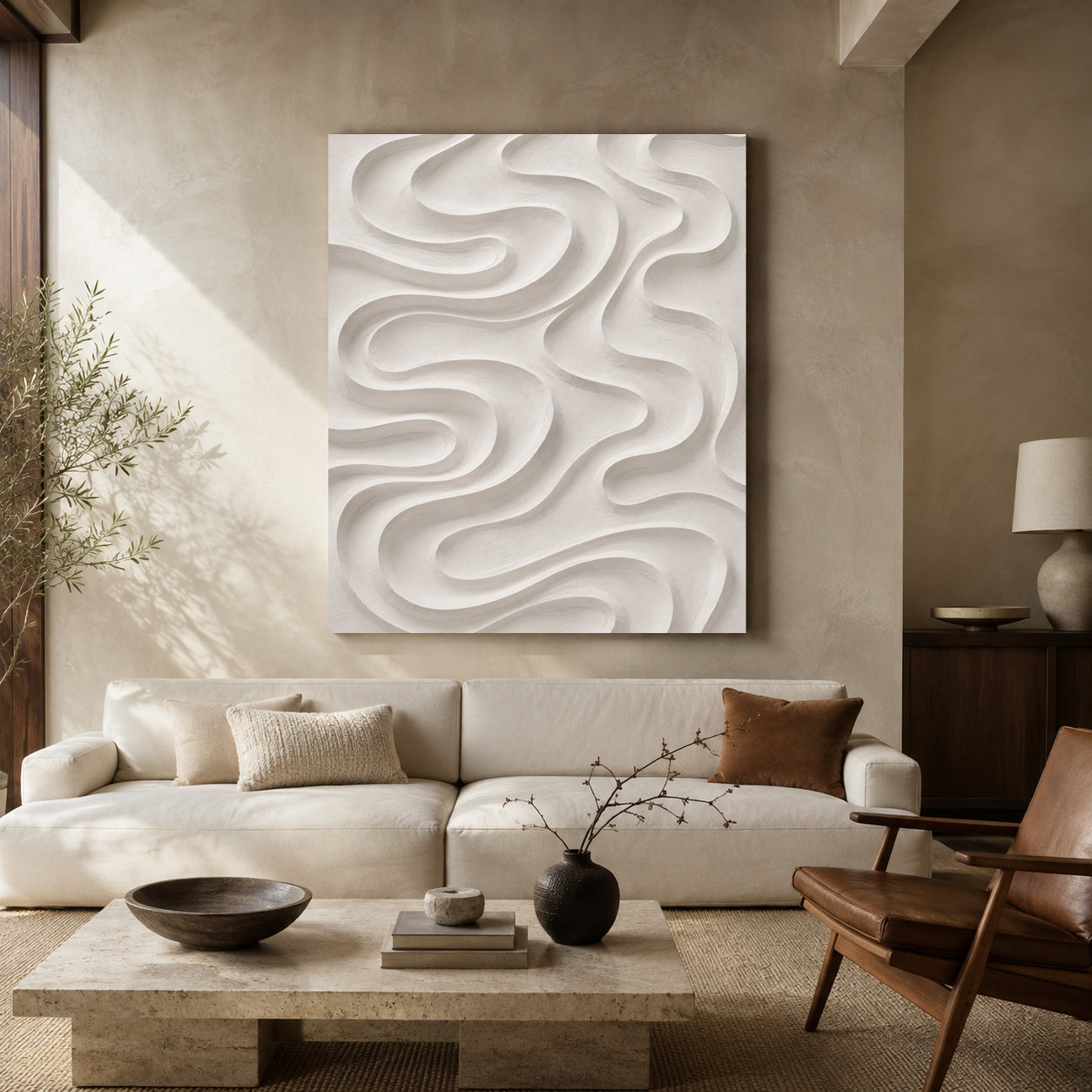 White Flowing Texture Minimalist Abstract Canvas Art