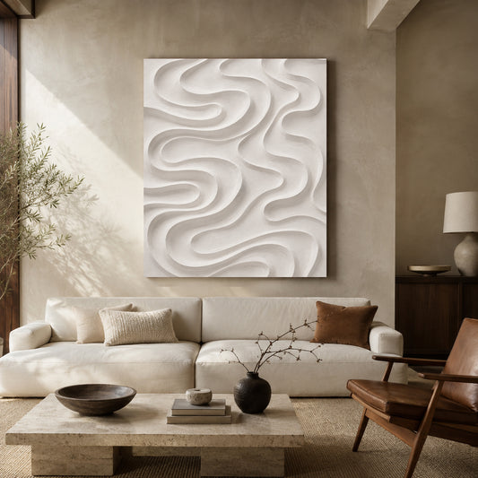 White Flowing Texture Minimalist Abstract Canvas Art