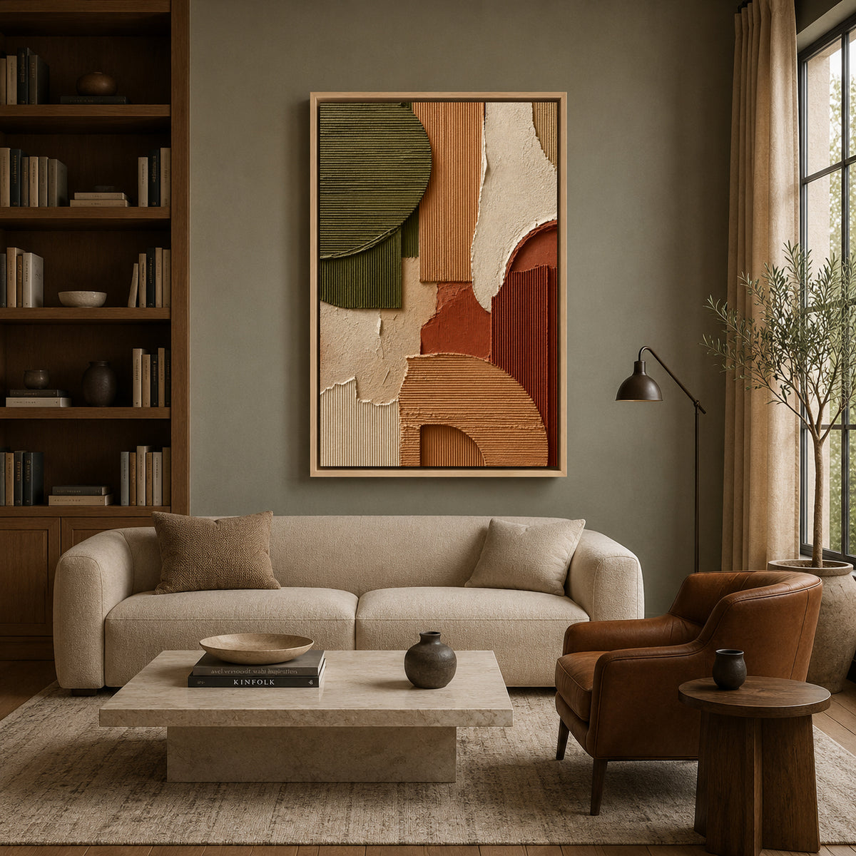 Olive Green Terracotta Abstract Textured Canvas Wall Art