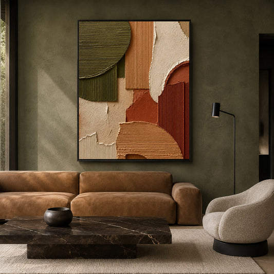 Olive Green Terracotta Abstract Textured Canvas Wall Art