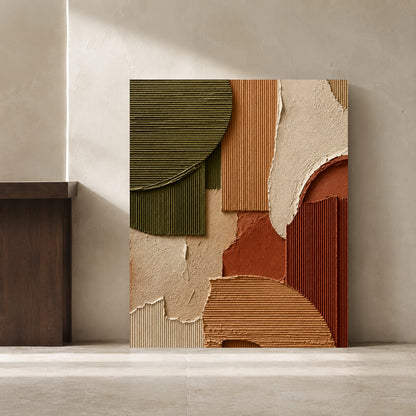 Olive Green Terracotta Abstract Textured Canvas Wall Art