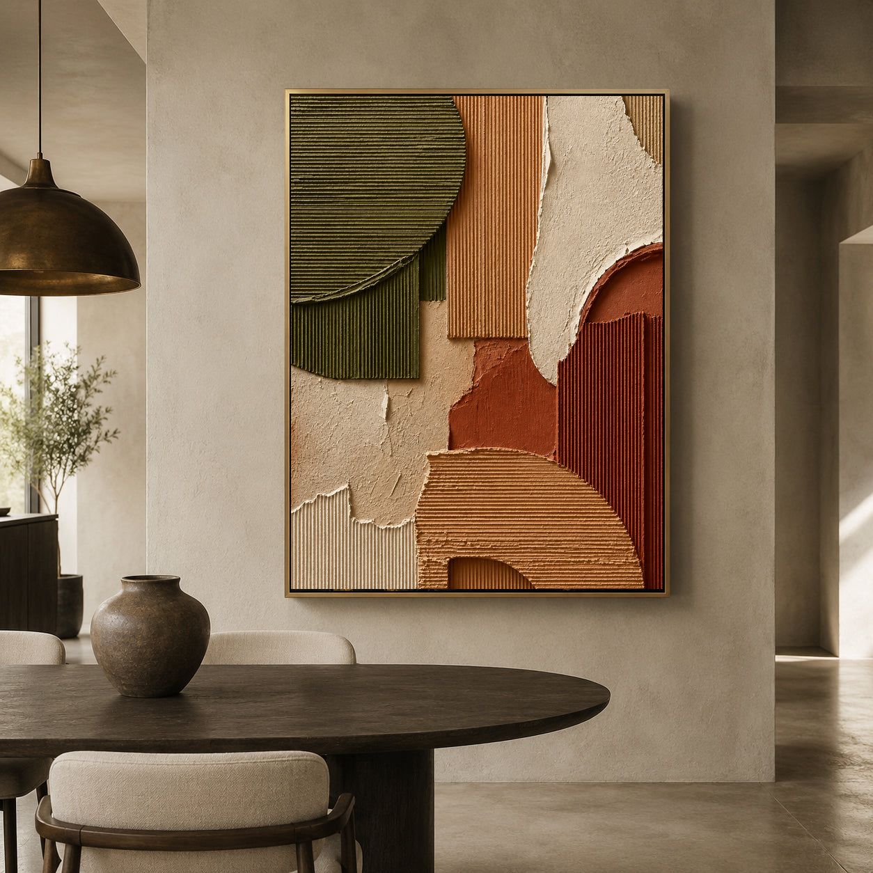 Olive Green Terracotta Abstract Textured Canvas Wall Art