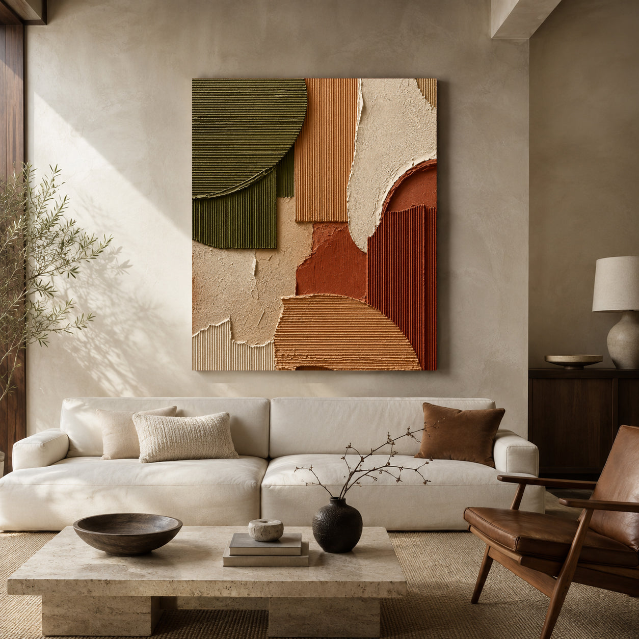 Olive Green Terracotta Abstract Textured Canvas Wall Art